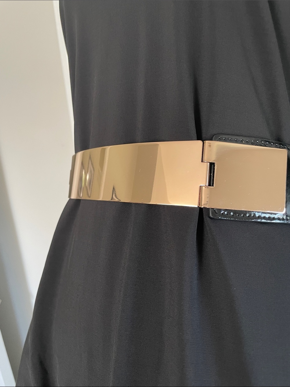 NWT Bebe long sleeve dress with gold belt and accents - Picture 5 of 12